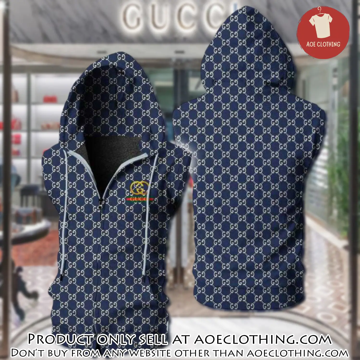 Gucci navy unisex sleeveless zip up hoodie luxury for men women szh005 aoe1951766
